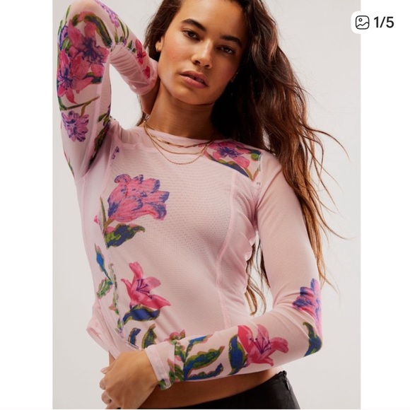 Free People Tops - Free People Betty’s Garden Pink Combo Floral Long Sleeve Top size small